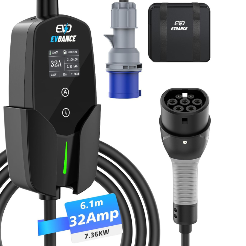 Portable Ev Charger 32A Type 2 Cee Plug - شاحن سيارة EVDANCE كهربائي مع شاشة