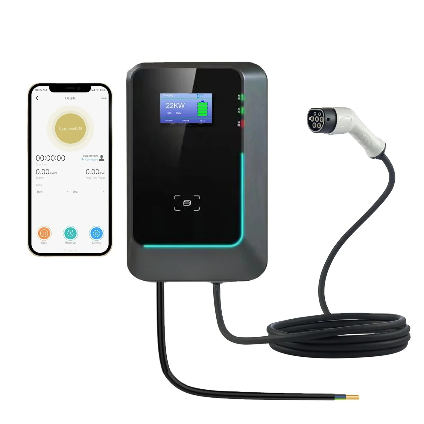 محطة شحن السيارات الكهربائية ا - مراجعة 22Kw Wallbox Type 2 Ocpp Rfid وسعره