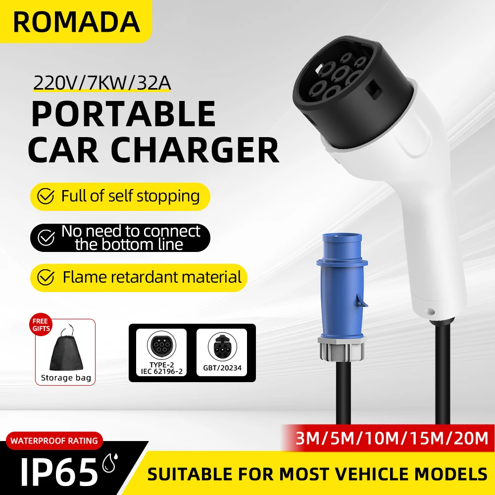 شاحن محمول للسيارات الكهربائية - مراجعة Portable Ev Charger 32A Type 2 Cee Plug وسعره