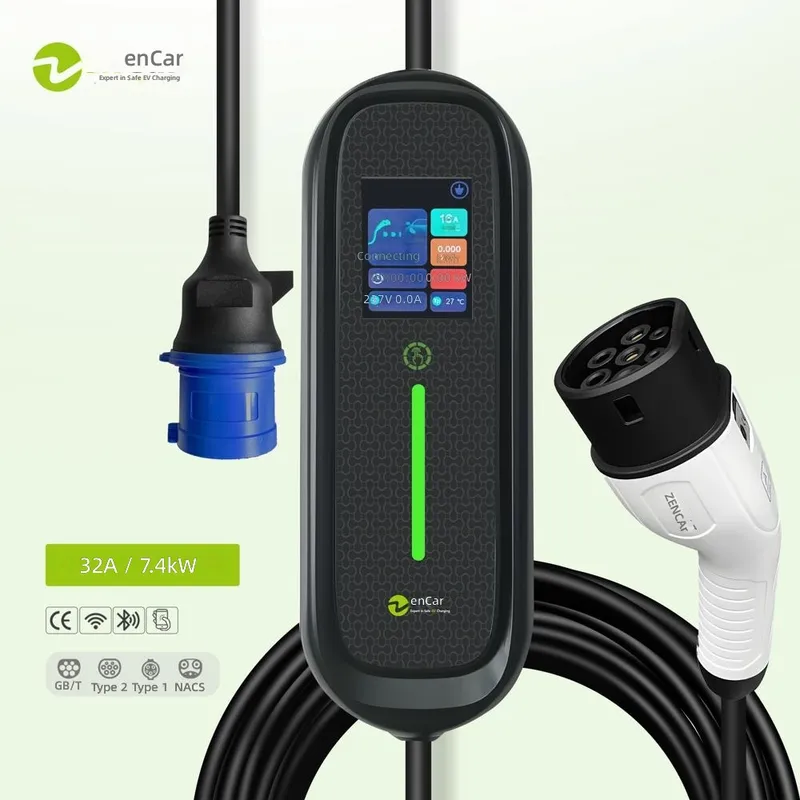 شاحن سيارات كهربائية محمول ذكي - مراجعة Portable Ev Charger 32A Type 2 Cee Plug وسعره