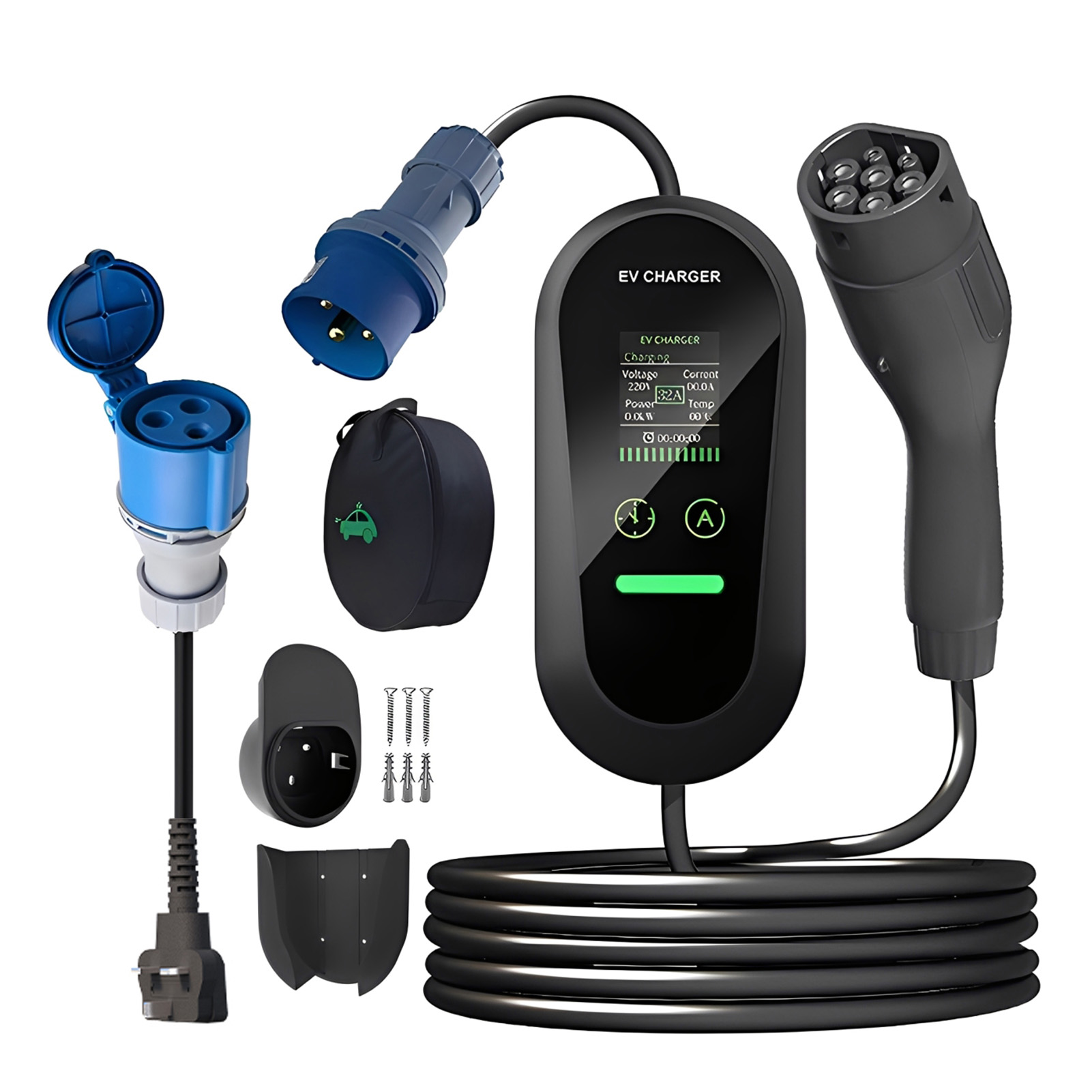 Type2 المحمولة شاحن سيارات كهر - مراجعة Portable Ev Charger 32A Type 2 Cee Plug وسعره